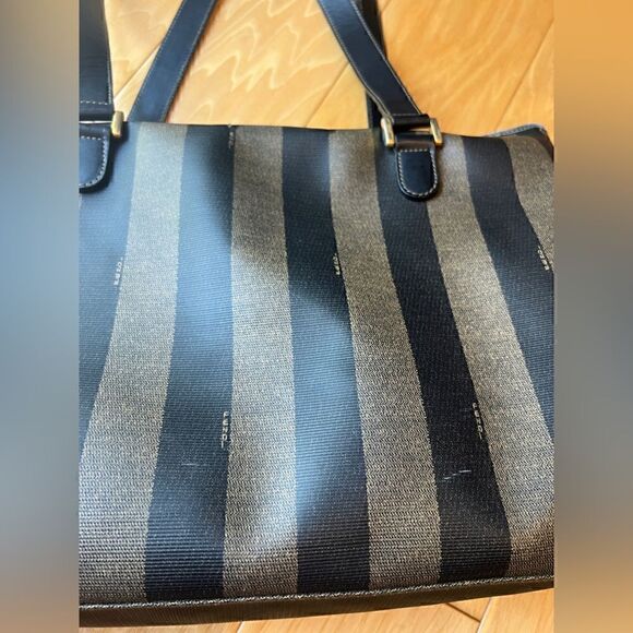 Vintage Fendi Coated Canvas Tote Bag with Leather Trim and Top Zip Closure - Picture 9 of 14